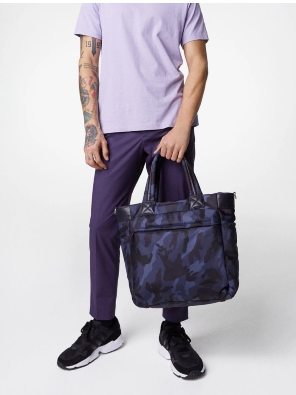 MZ Wallace Bleecker Tote Bag Blue Camouflage Nylon Travel Messenger